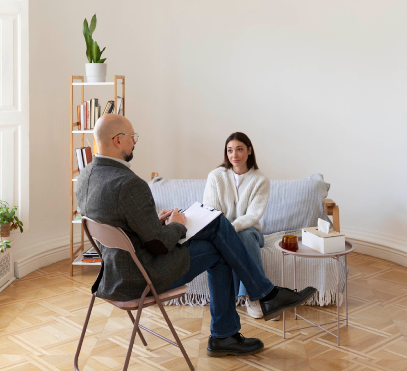 Family therapy in psychologist office (1) Hand holding smartphone social media concept<br />